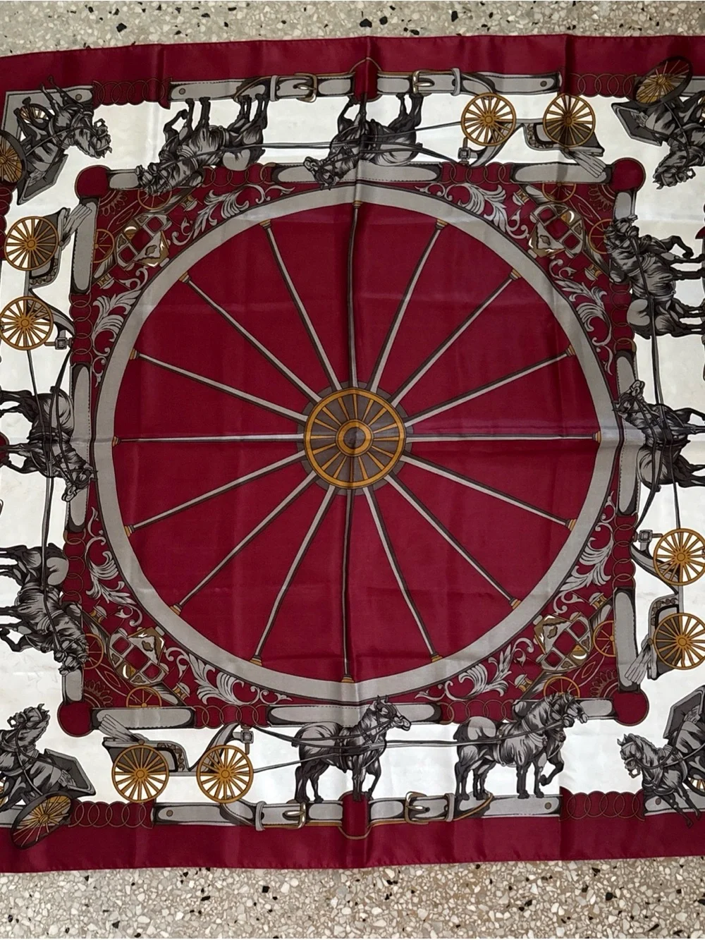 Classic Burgundy & Cream Carriage-Print Silk-Feel Scarf